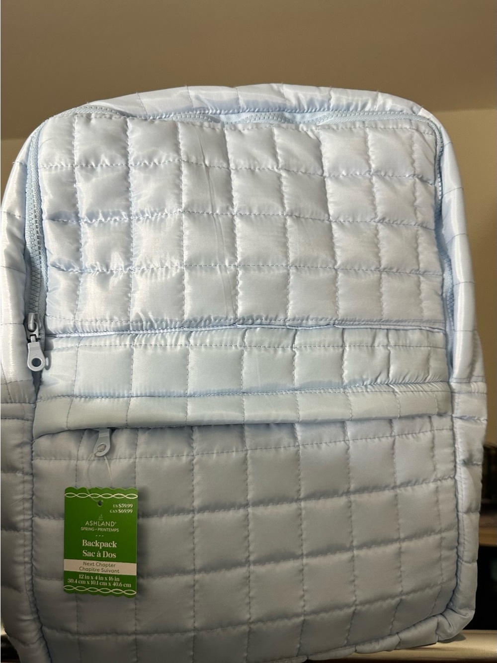Baby blue quilted back pack